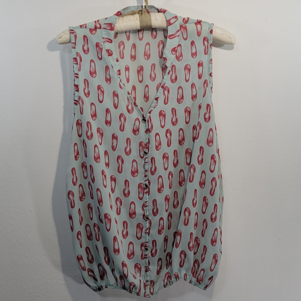 Blouse Top, Ballet Flats Print, Pullover